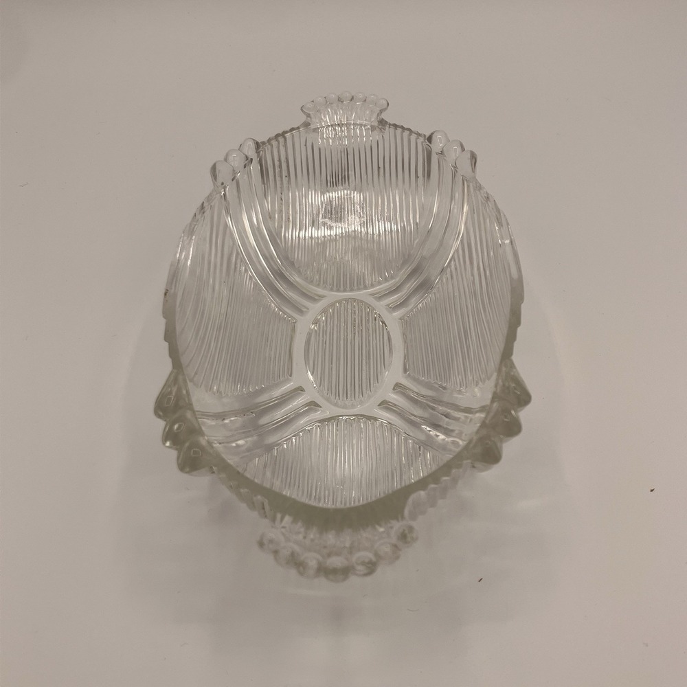 Vtg 1940s Clear Depression Ribbed Glass Relish Candy Nut Dish 8.5" X 4" X 1.5"